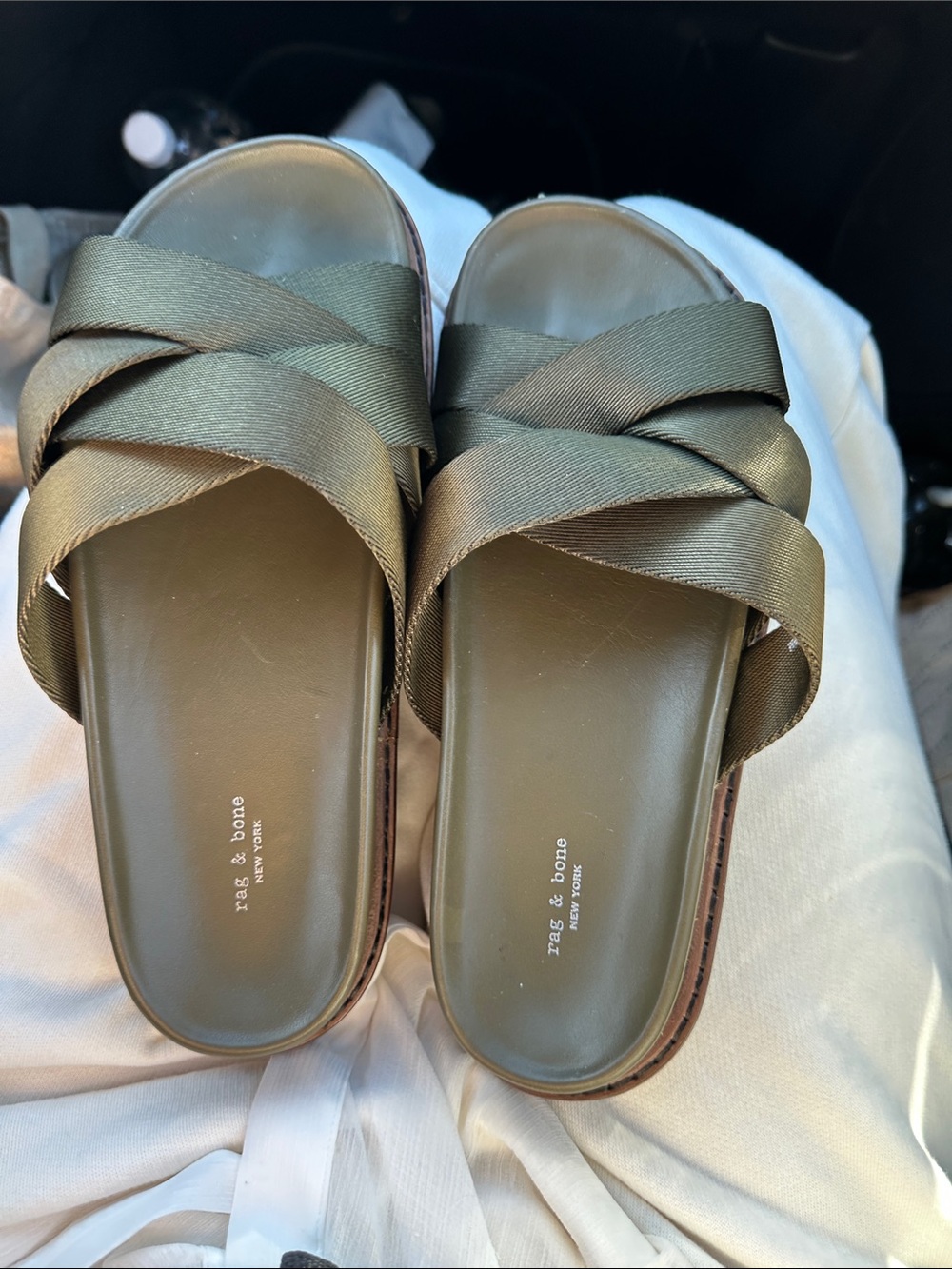 rag & bone Olive Green Crisscross Slide Sandals
